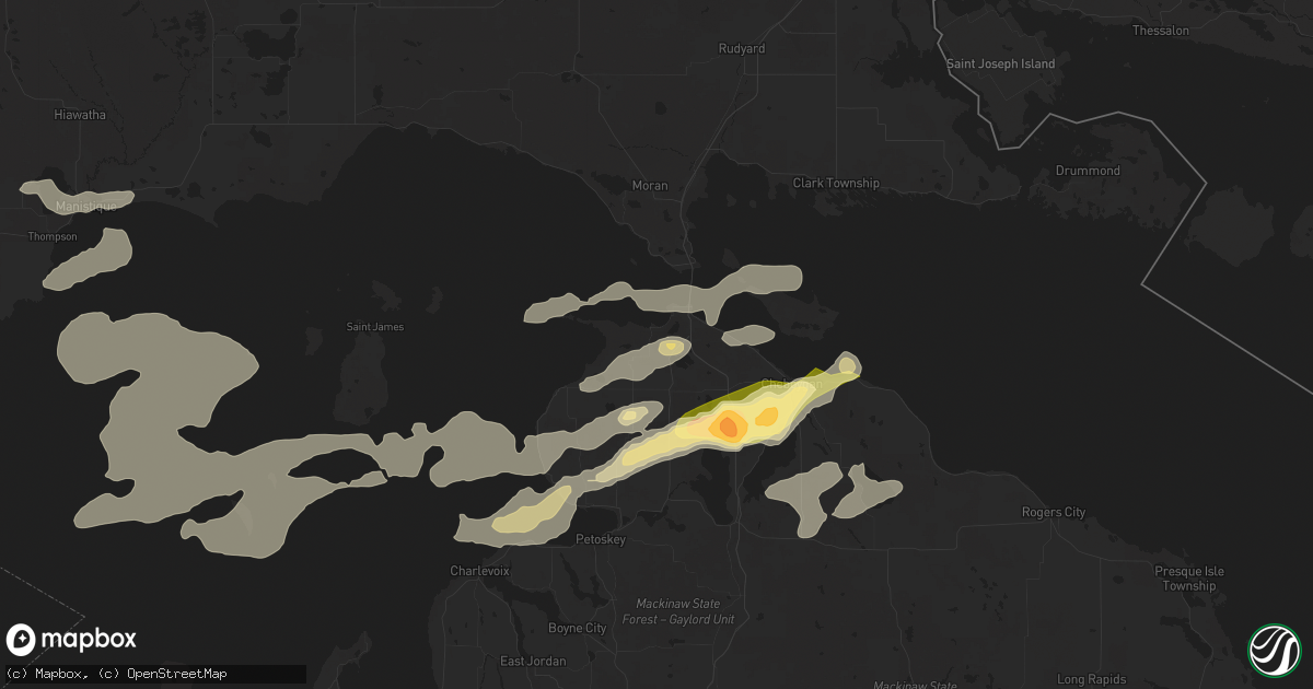 Hail map in Carp Lake, MI on June 21, 2025
