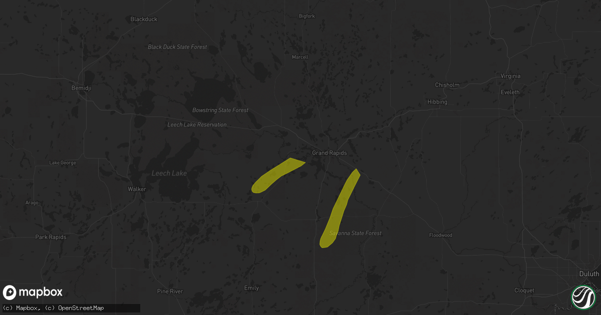 Hail map in Cohasset, MN on June 21, 2025