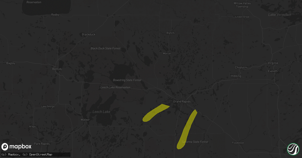 Hail map in Deer River, MN on June 21, 2025