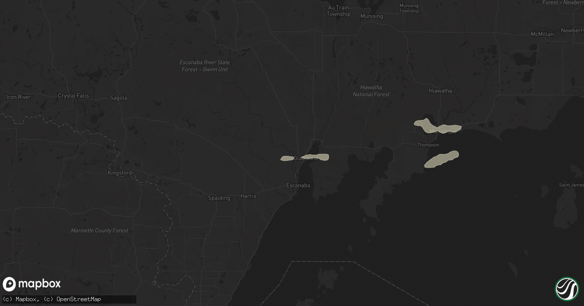 Hail map in Gladstone, MI on June 21, 2025