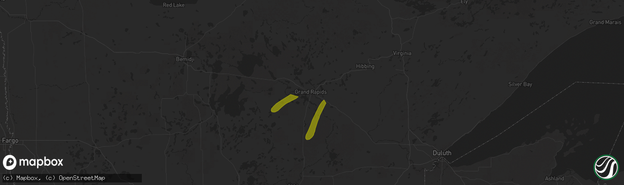Hail map in Grand Rapids, MN on June 21, 2025