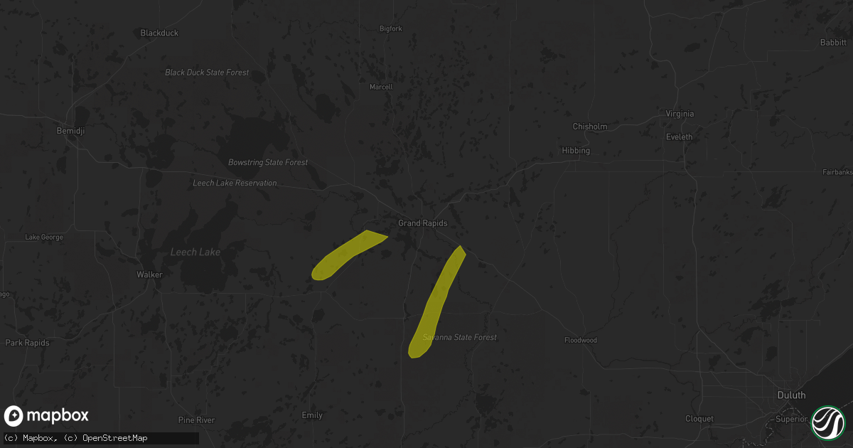 Hail map in Grand Rapids, MN on June 21, 2025