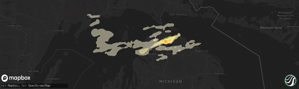Hail map in Harbor Springs, MI on June 21, 2025