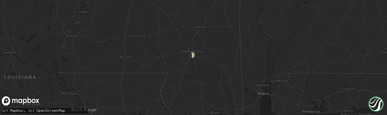 Hail map in Hattiesburg, MS on June 21, 2025