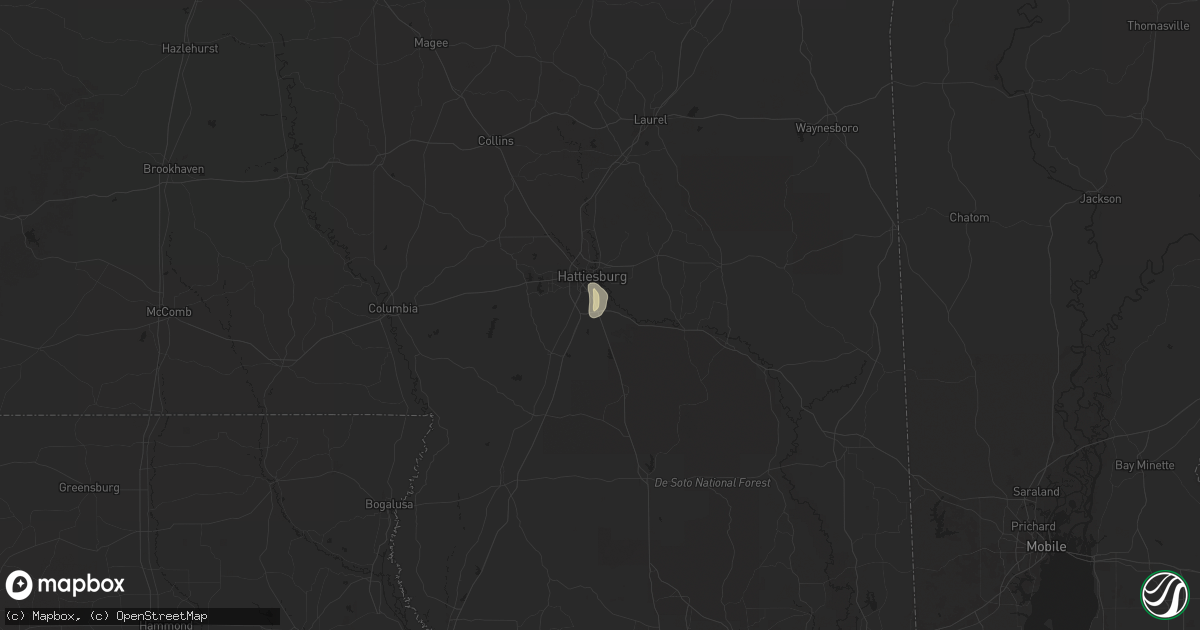 Hail map in Hattiesburg, MS on June 21, 2025