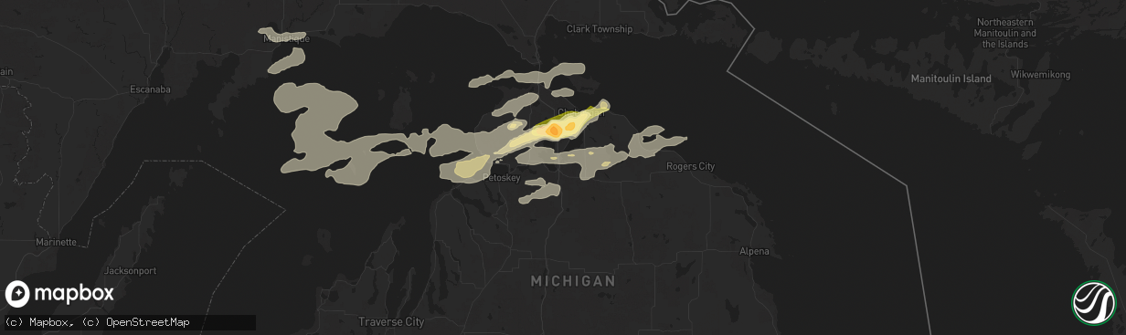 Hail map in Indian River, MI on June 21, 2025