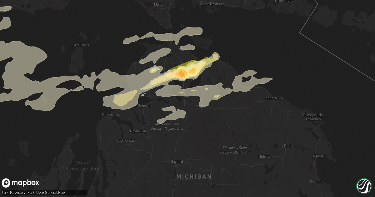 Hail map in Indian River, MI on June 21, 2025