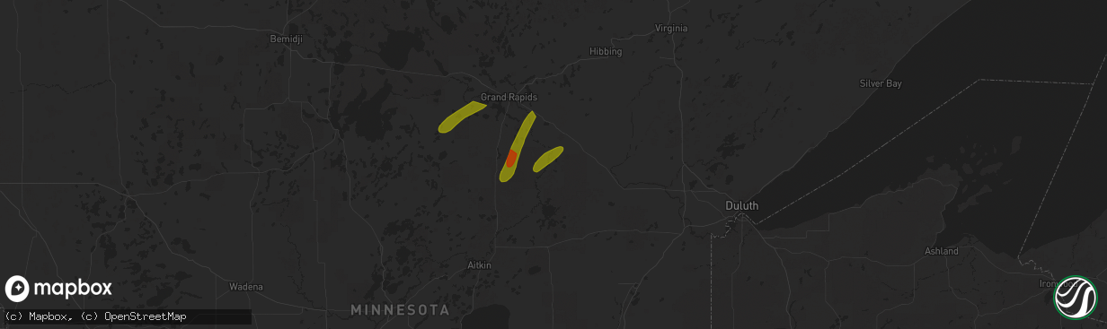 Hail map in Jacobson, MN on June 21, 2025