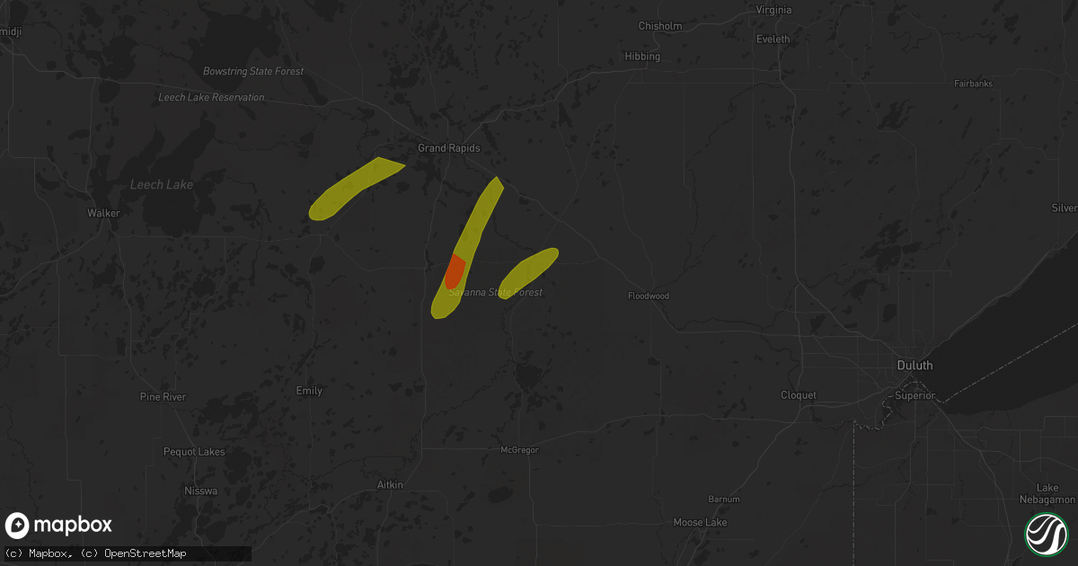 Hail map in Jacobson, MN on June 21, 2025