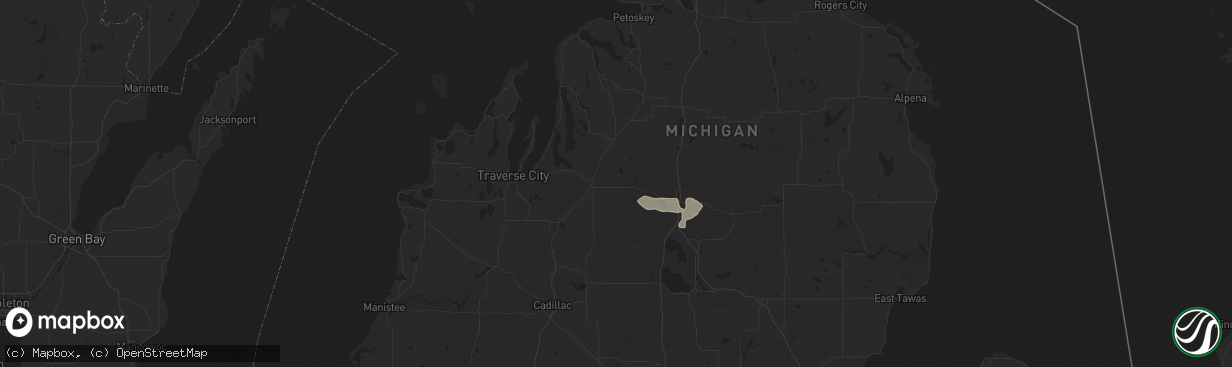 Hail map in Kalkaska, MI on June 21, 2025