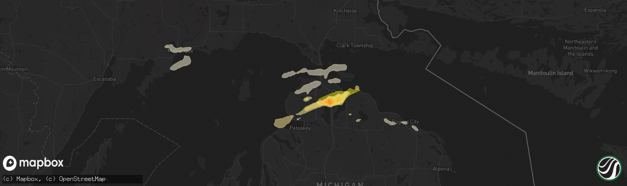 Hail map in Levering, MI on June 21, 2025