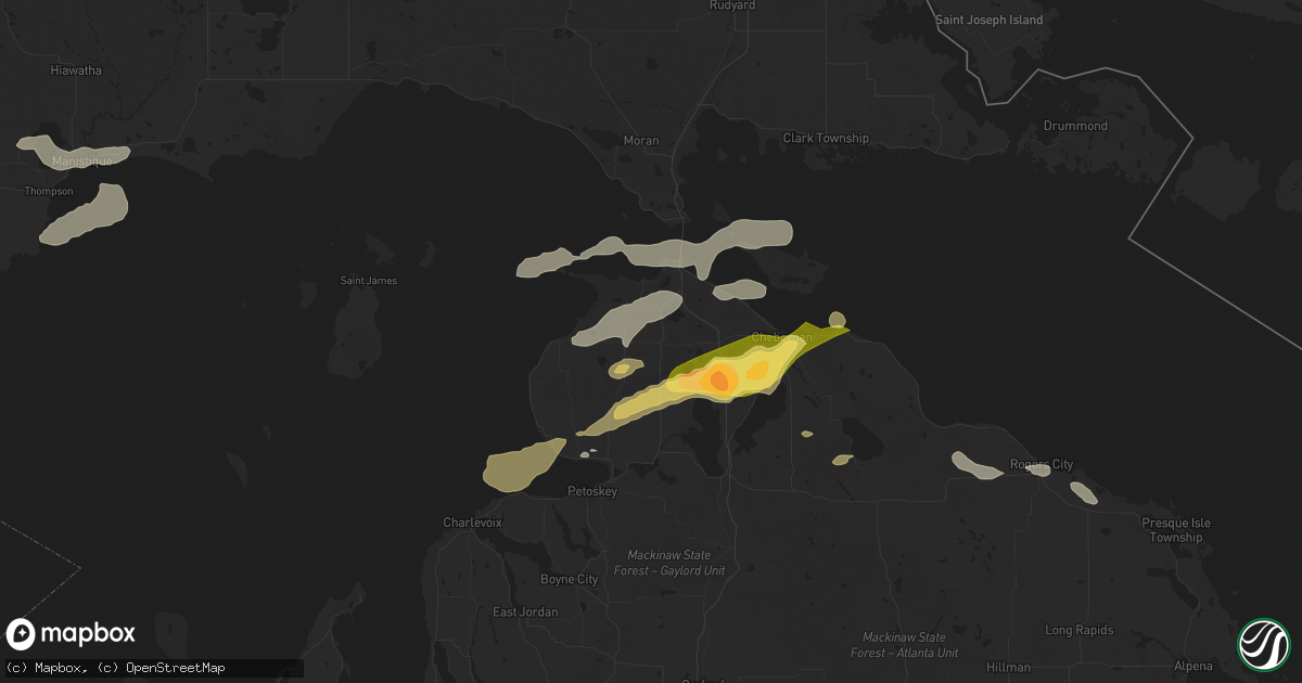 Hail map in Levering, MI on June 21, 2025