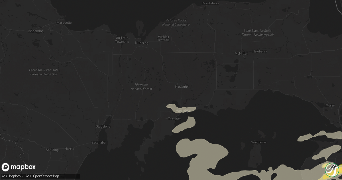 Hail map in Manistique, MI on June 21, 2025