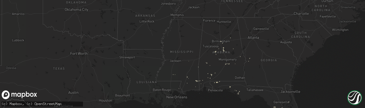 Hail map in Mississippi on June 21, 2025