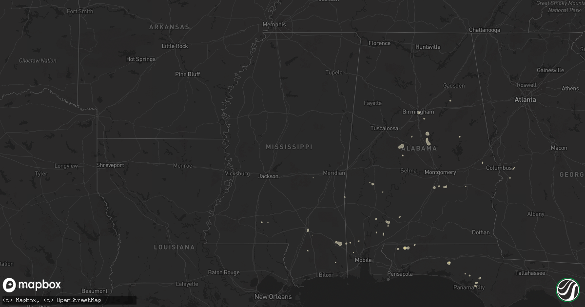 Hail map in Mississippi on June 21, 2025