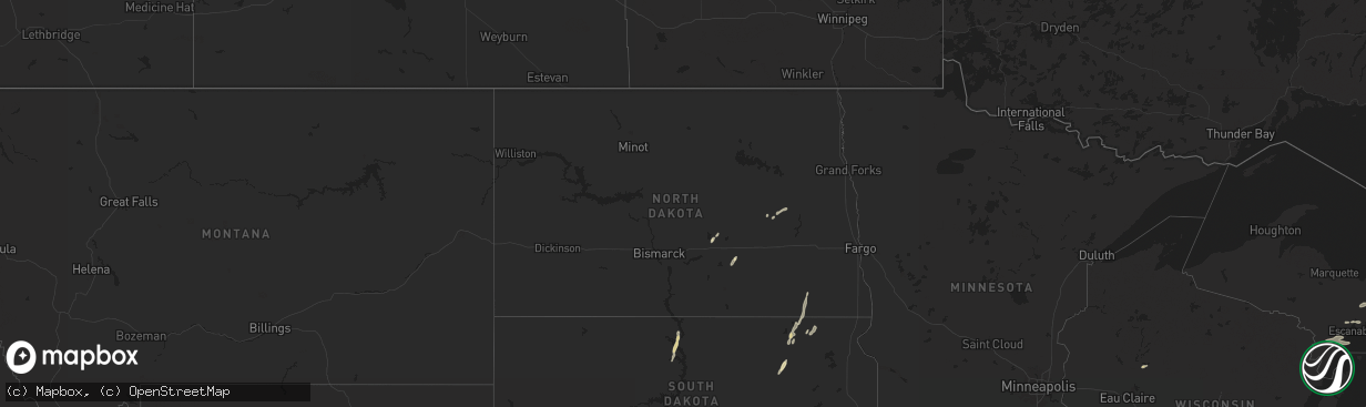 Hail map in North Dakota on June 21, 2025