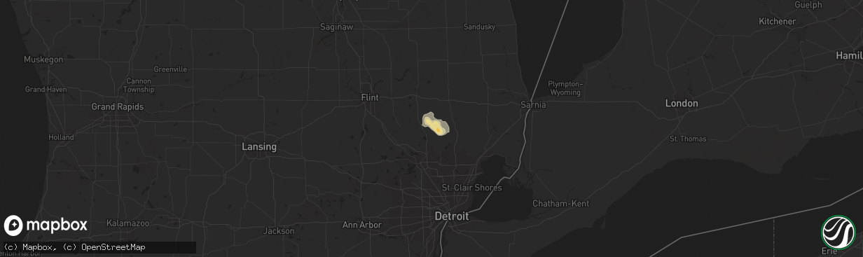 Hail map in Oxford, MI on June 21, 2025