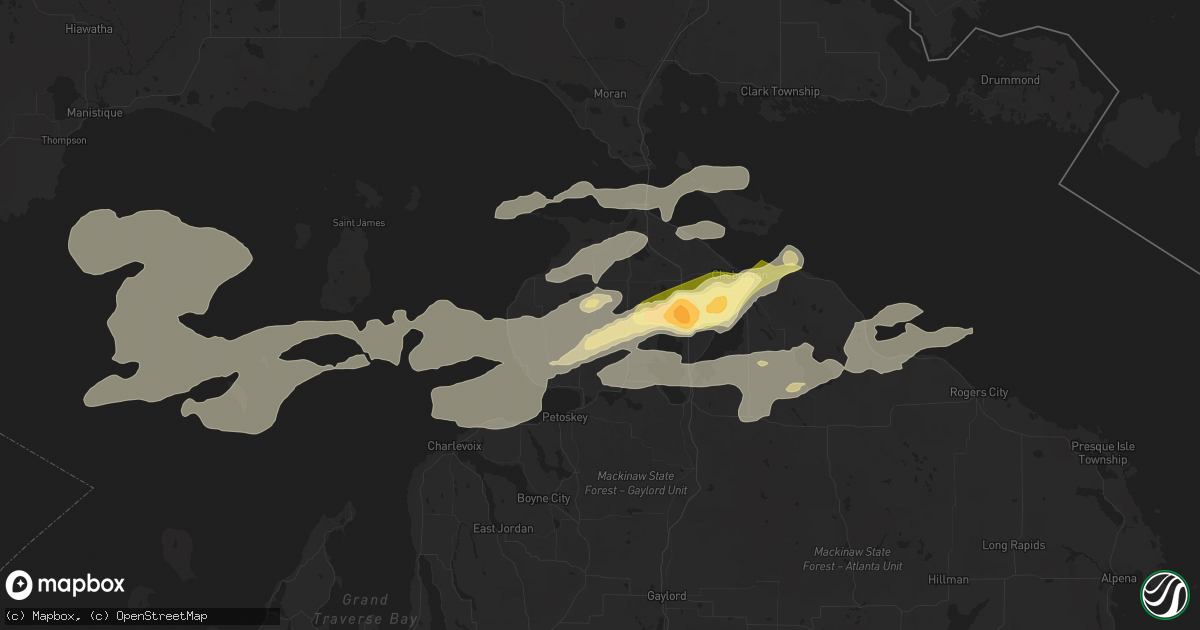 Hail map in Pellston, MI on June 21, 2025