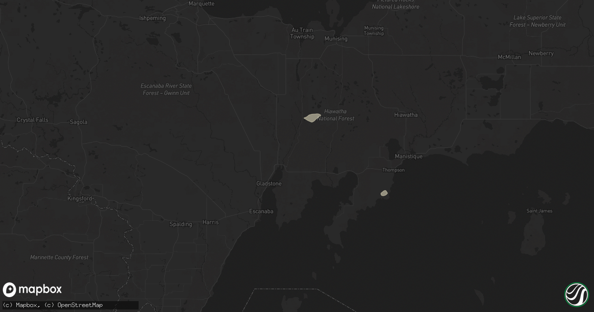 Hail map in Rapid River, MI on June 21, 2025