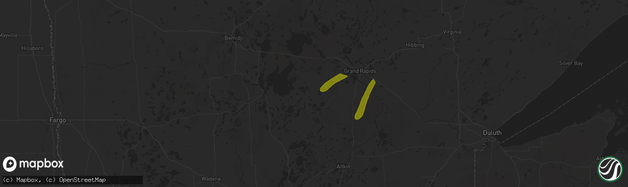 Hail map in Remer, MN on June 21, 2025