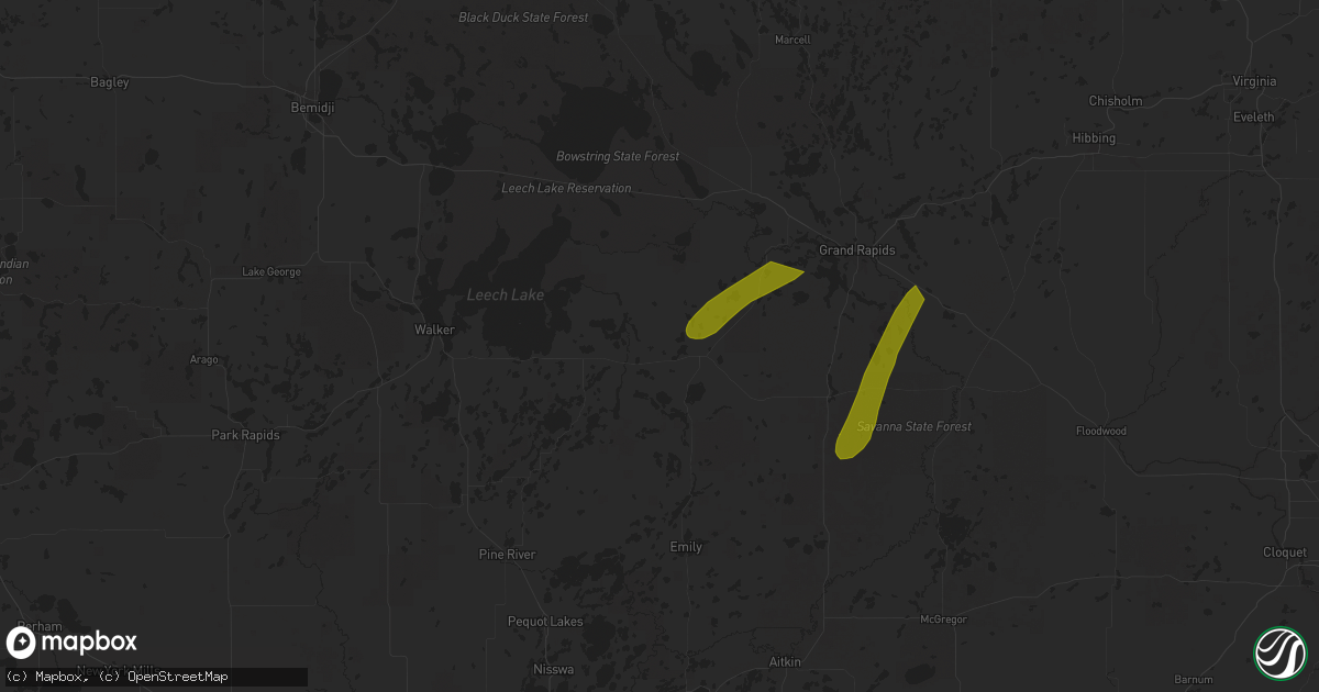 Hail map in Remer, MN on June 21, 2025