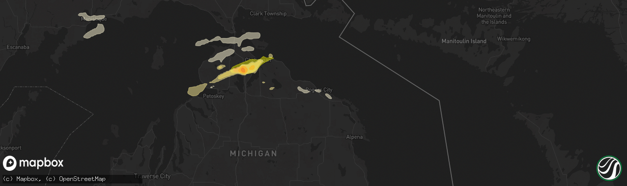 Hail map in Rogers City, MI on June 21, 2025