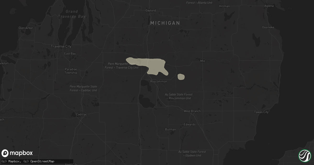 Hail map in Roscommon, MI on June 21, 2025
