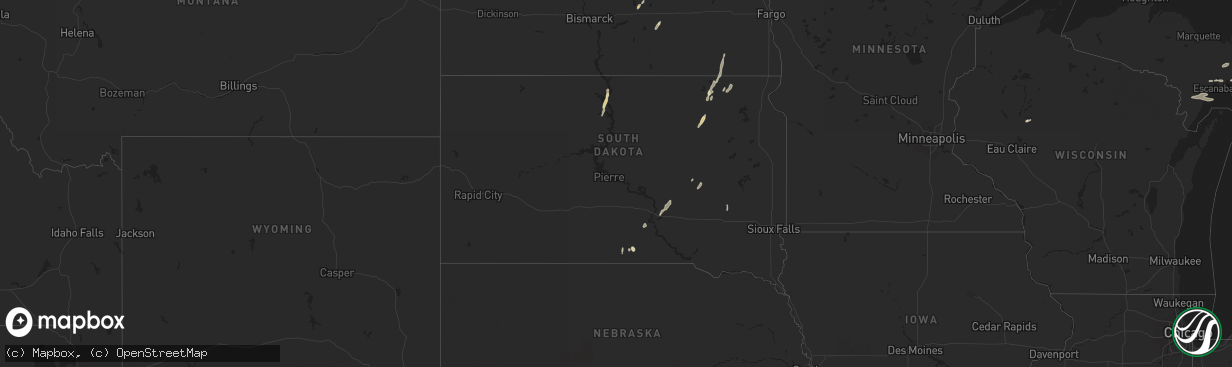 Hail map in South Dakota on June 21, 2025