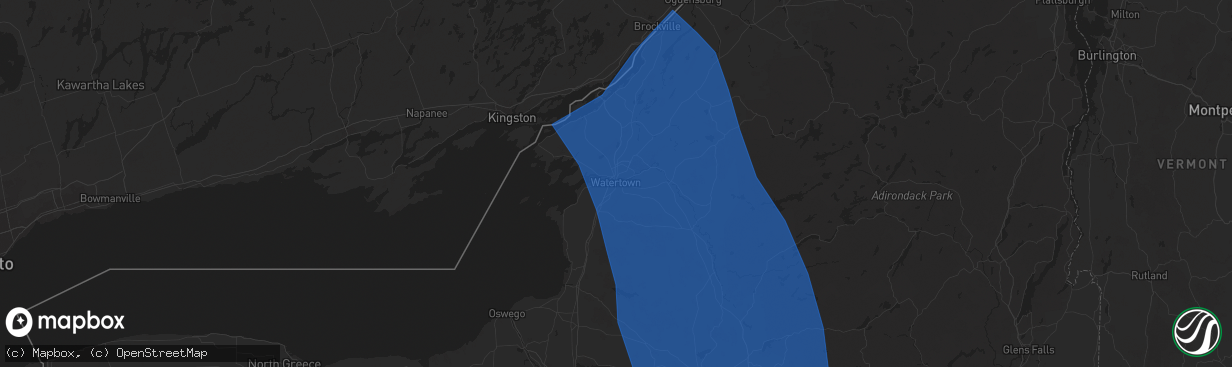 Hail map in Watertown, NY on June 21, 2025