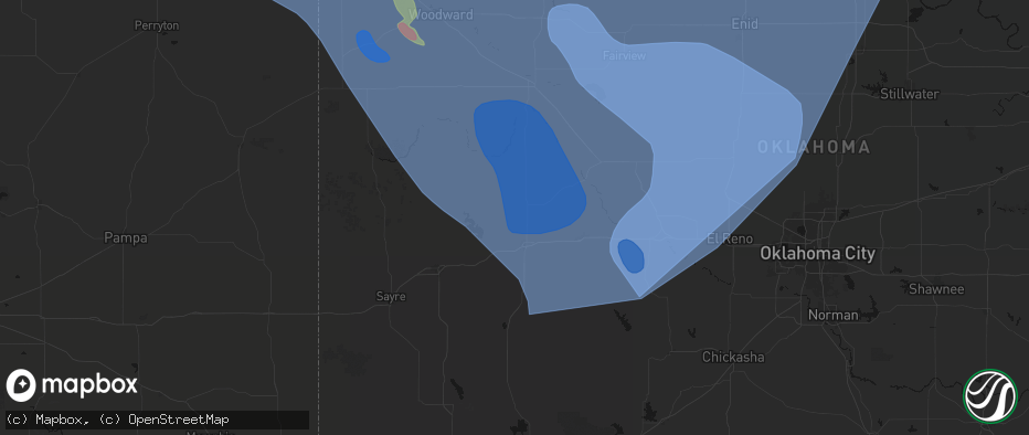 Hail map in Arapaho, OK on June 21, 2026