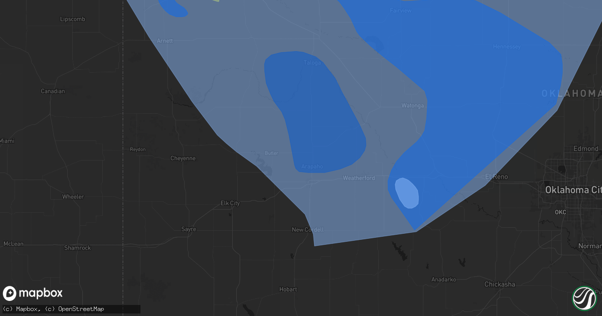 Hail map in Arapaho, OK on June 21, 2026