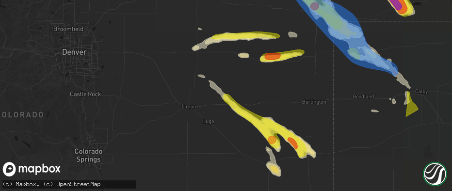 Hail map in Arriba, CO on June 21, 2026