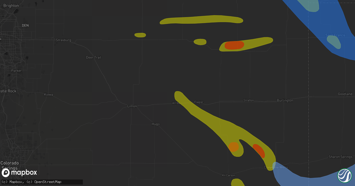 Hail map in Arriba, CO on June 21, 2026
