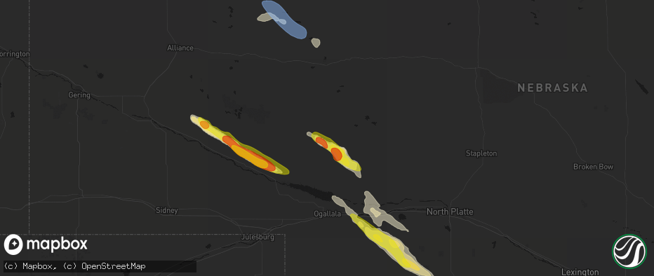 Hail map in Arthur, NE on June 21, 2026