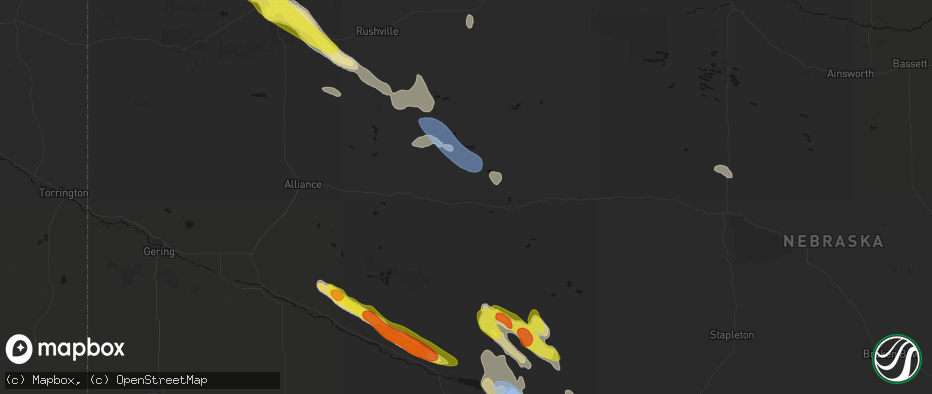 Hail map in Ashby, NE on June 21, 2026