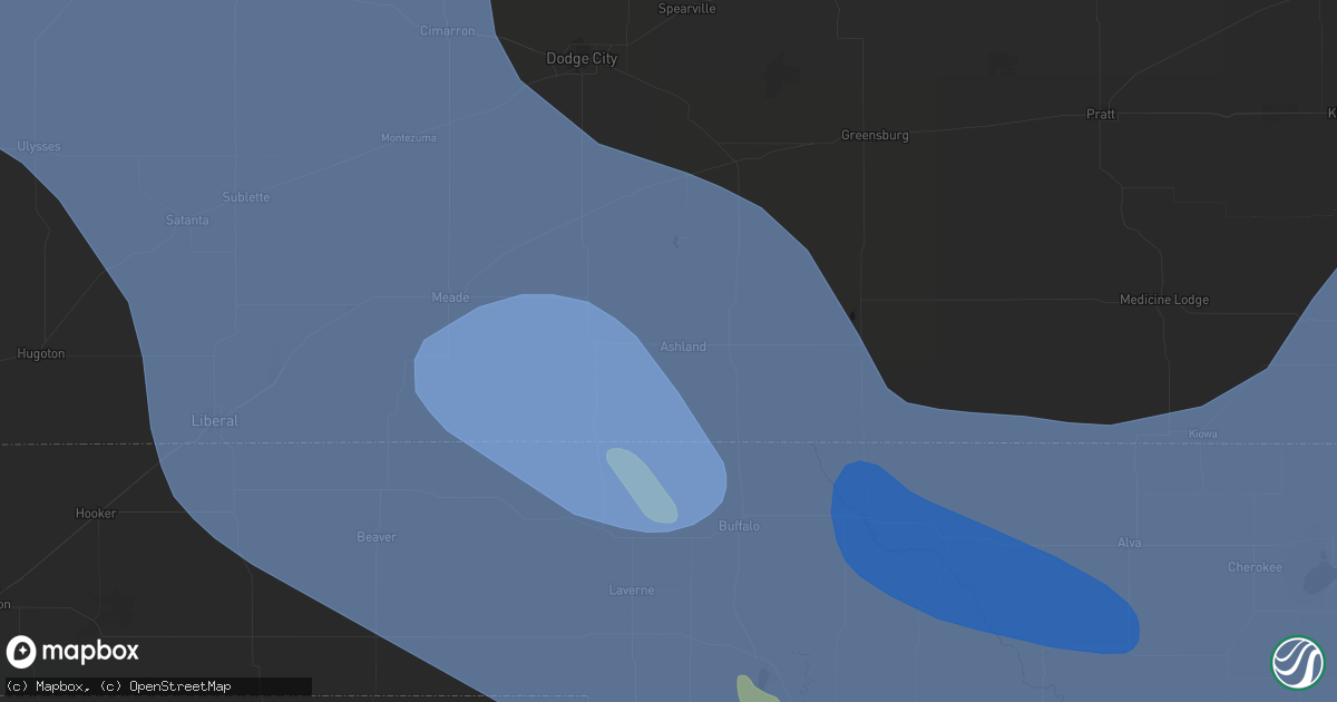 Hail map in Ashland, KS on June 21, 2026