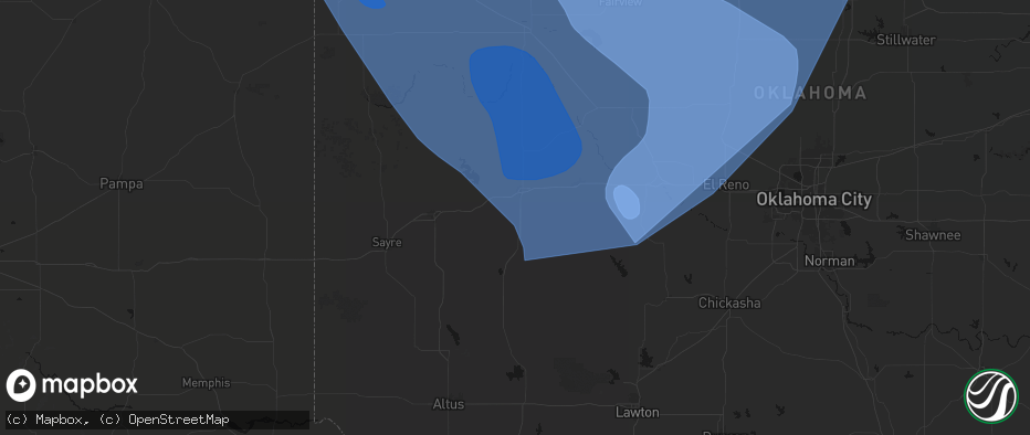 Hail map in Bessie, OK on June 21, 2026