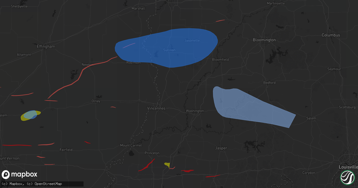Hail map in Bicknell, IN on June 21, 2026