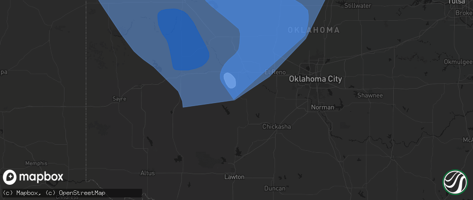 Hail map in Binger, OK on June 21, 2026