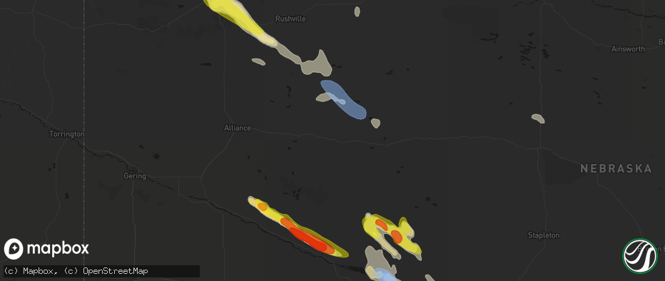 Hail map in Bingham, NE on June 21, 2026