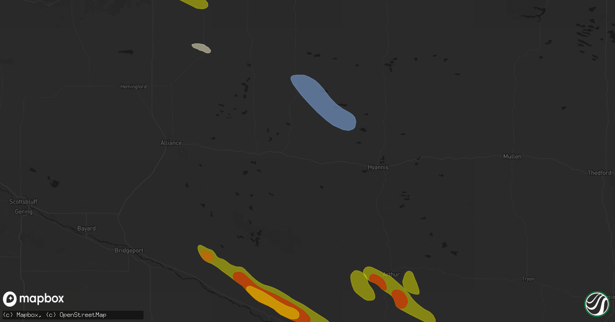 Hail map in Bingham, NE on June 21, 2026