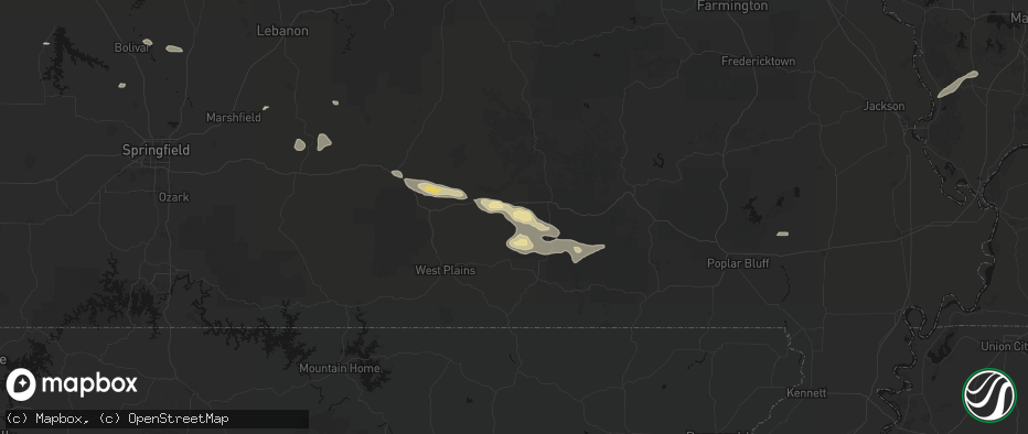 Hail map in Birch Tree, MO on June 21, 2026