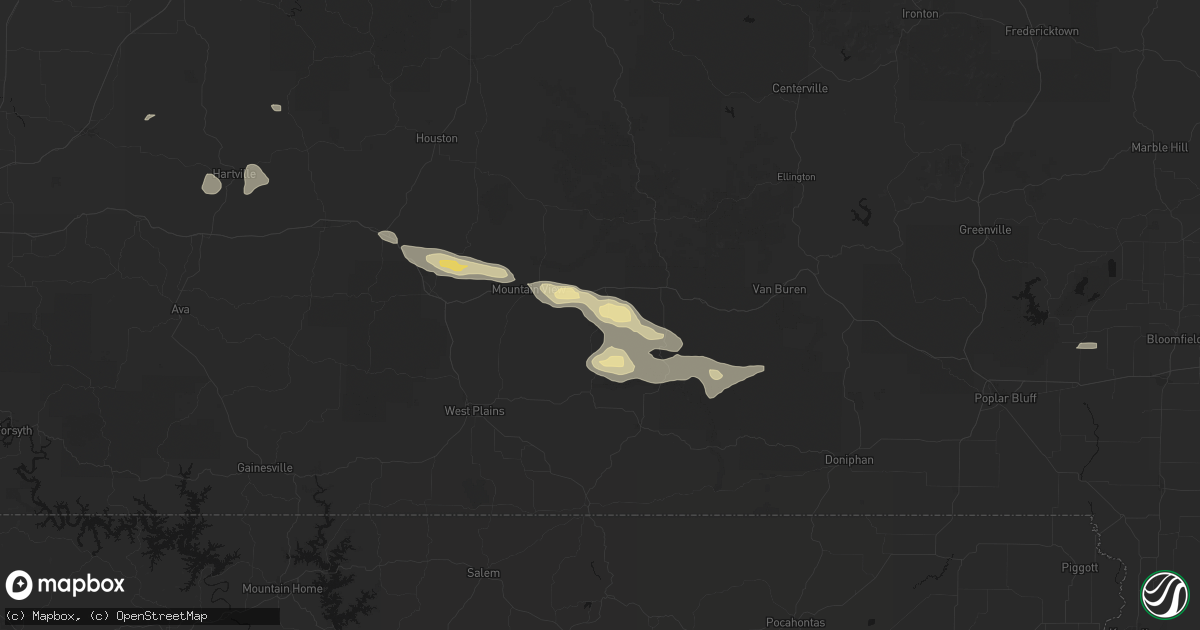 Hail map in Birch Tree, MO on June 21, 2026