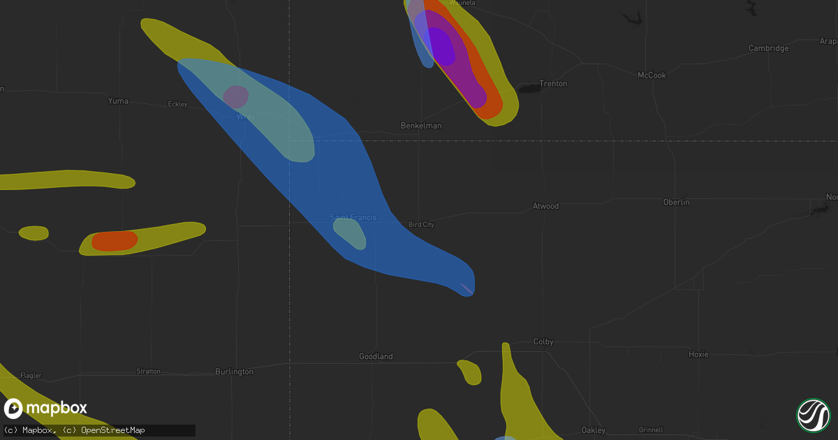 Hail map in Bird City, KS on June 21, 2026