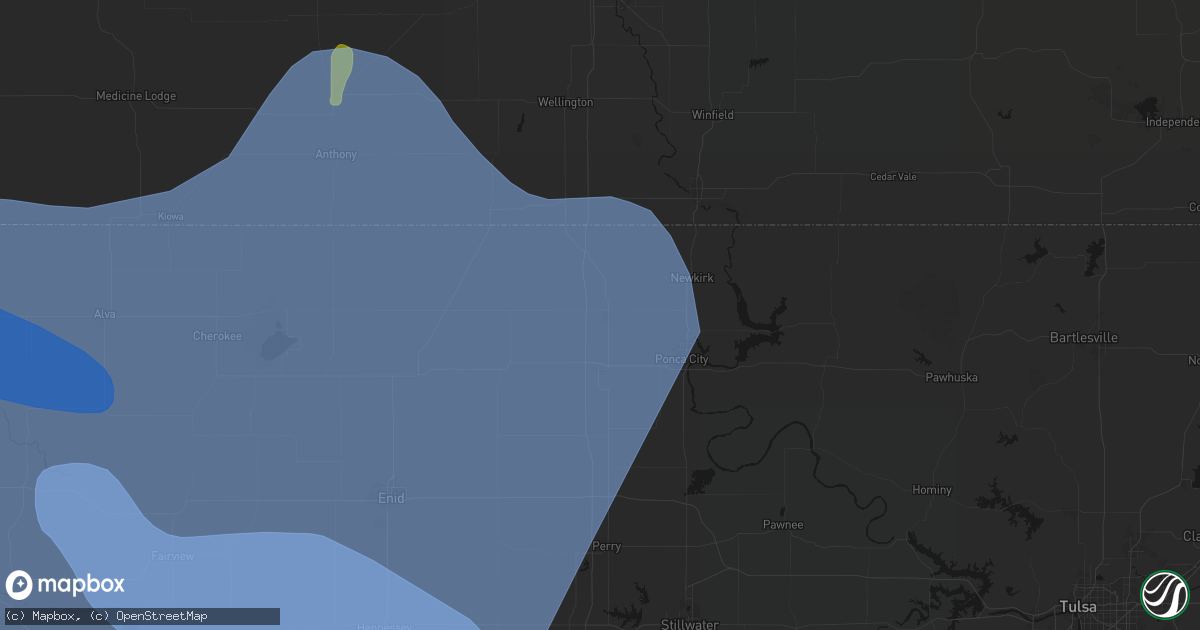 Hail map in Blackwell, OK on June 21, 2026