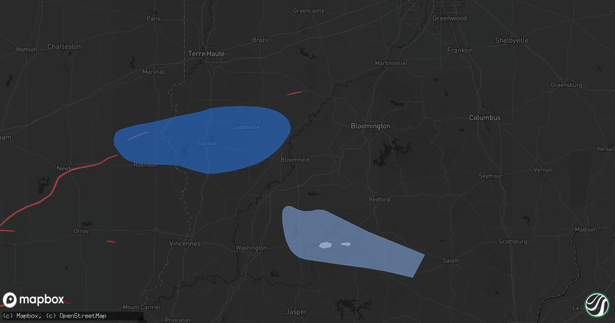 Hail map in Bloomfield, IN on June 21, 2026