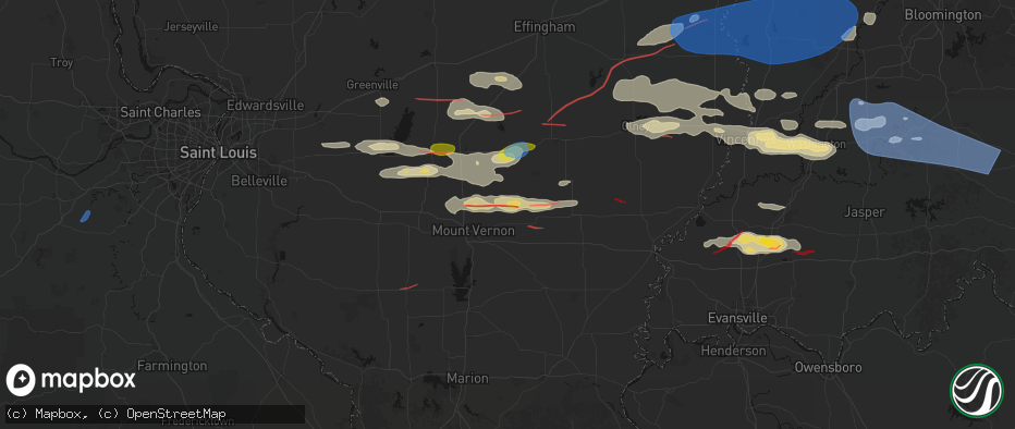 Hail map in Bluford, IL on June 21, 2026