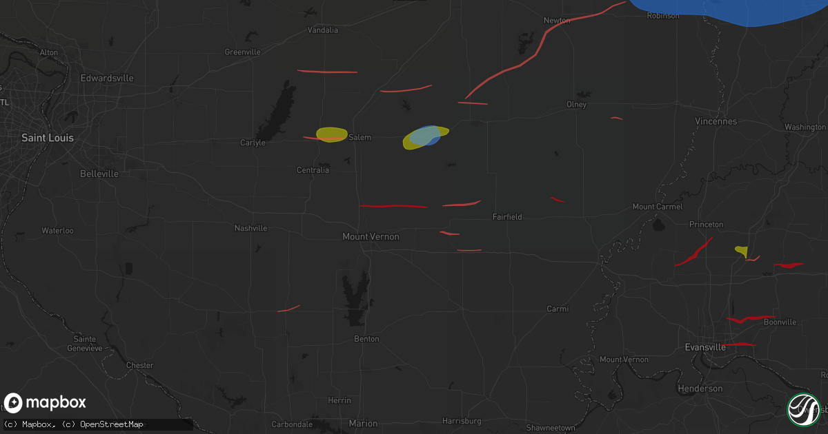 Hail map in Bluford, IL on June 21, 2026