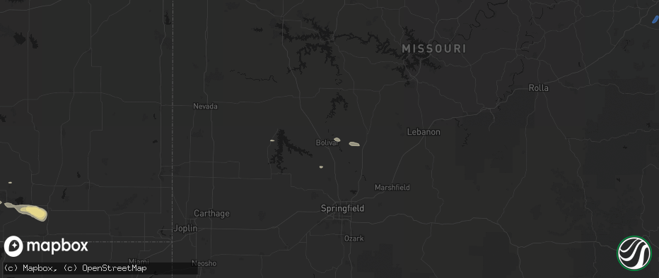 Hail map in Bolivar, MO on June 21, 2026