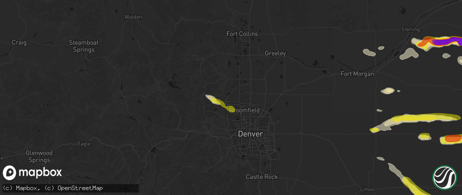 Hail map in Boulder, CO on June 21, 2026